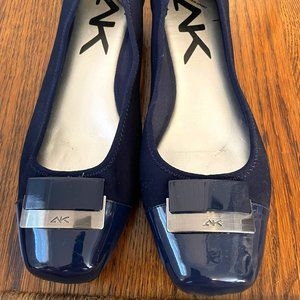 Women's Square-Toed Navy Blue Anne Klein Flats | Size 10 | Barely Worn